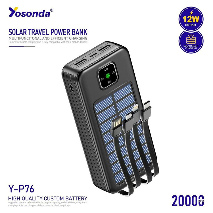 پاوربانک خورشیدی20000میلی آمپر برند Yosonda مدل Y-P76 (اورجینال