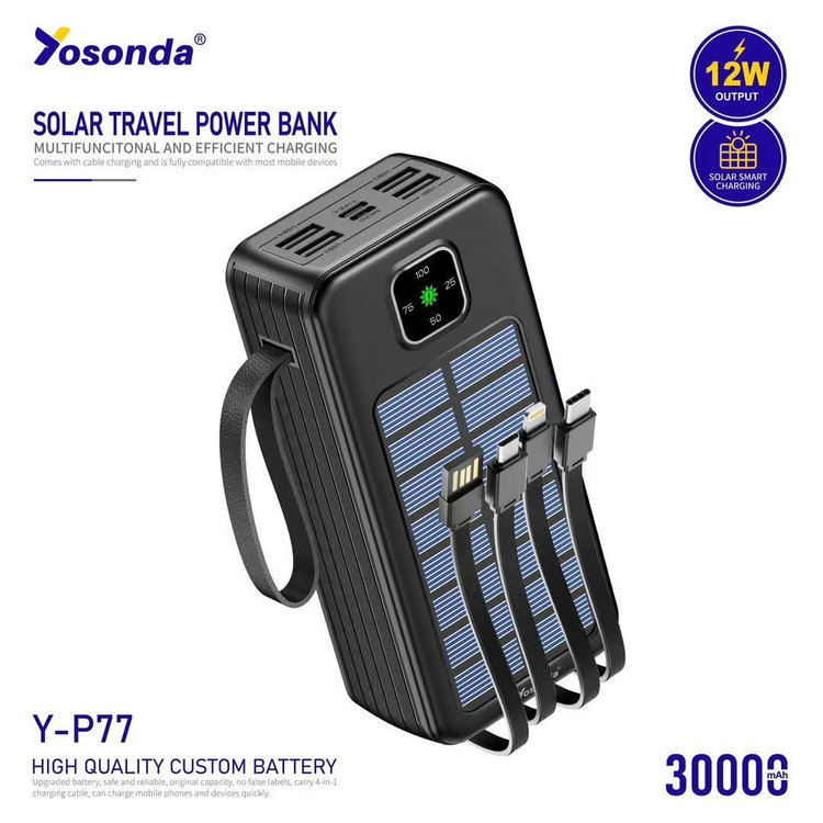 پاوربانک خورشیدی30000 میلی آمپر برند Yosonda مدل Y-P77(اورجینال