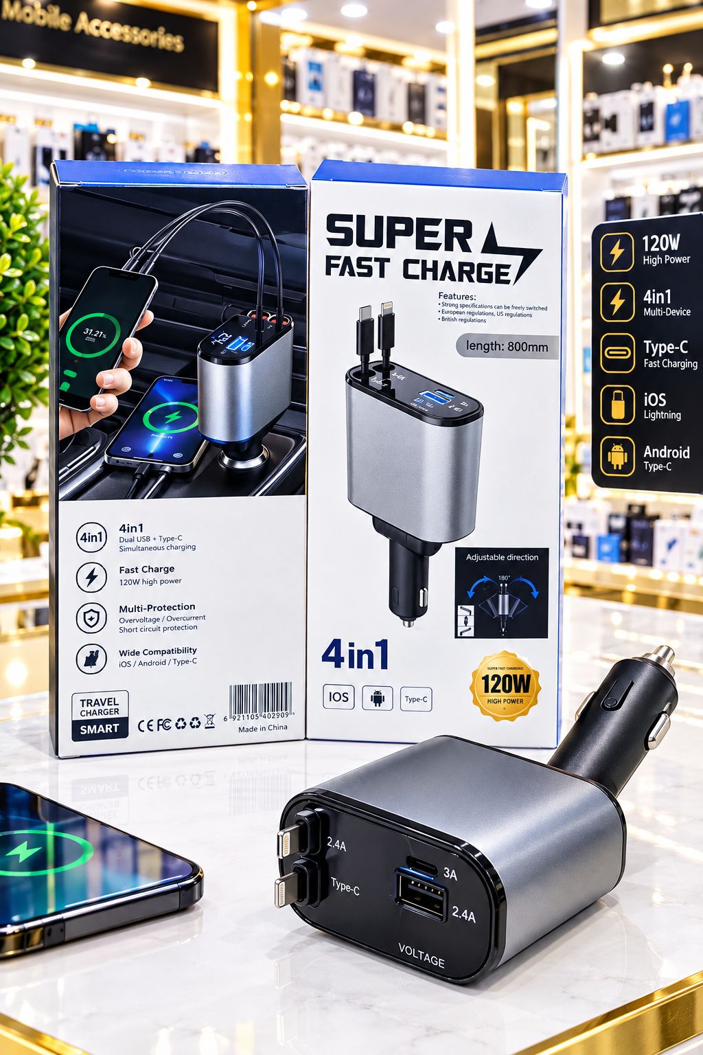 شارژر فندکی 4in1 مدل Super Fast Charge